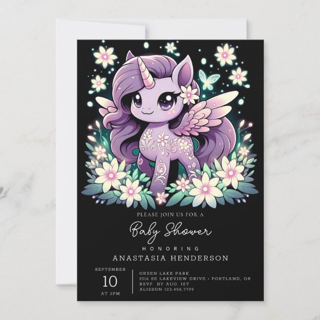 Invitación Baby Shower de Whimsy Unicorn moderno (Anverso)