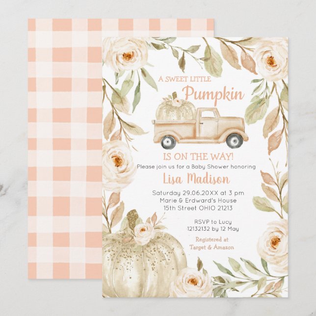 Invitación Baby Shower de White Peach Truck (Anverso / Reverso)
