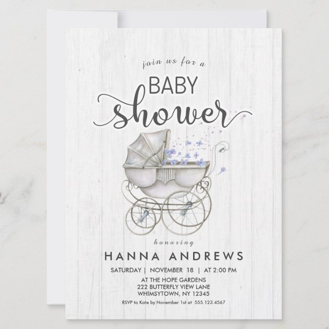 Invitación Baby Shower de White Wood & Carriage Bo (Anverso)