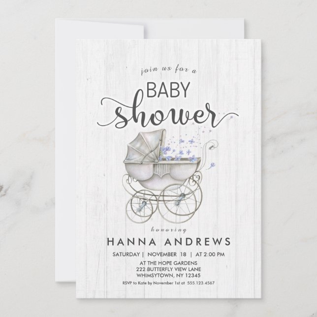 Invitación Baby Shower de White Wood & Carriage Bo (Anverso)