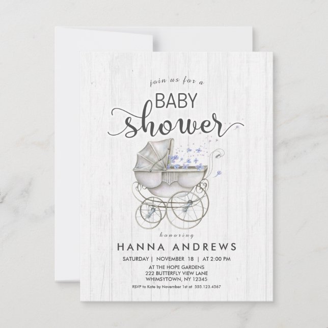 Invitación Baby Shower de White Wood & Carriage Bo (Anverso)