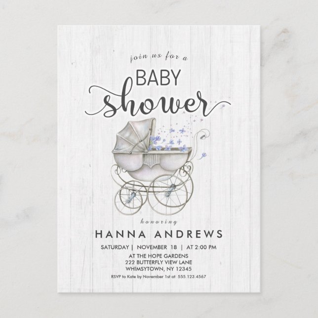 Invitación Baby Shower de White Wood & Carriage Bo (Anverso)