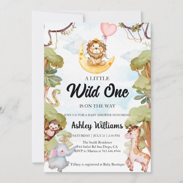 Invitación Baby Shower de Wild One Jungle Animals  (Anverso)