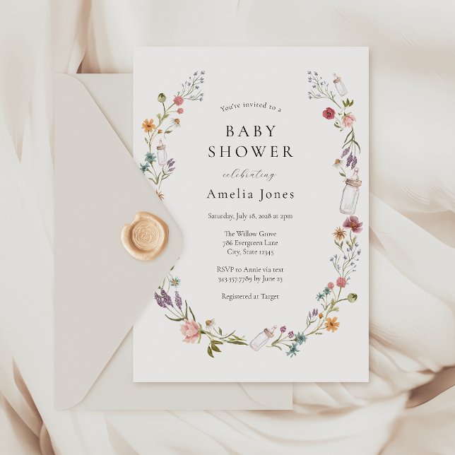 Invitación Baby Shower de Wildflower and Bottle Wreath (Subido por el creador)