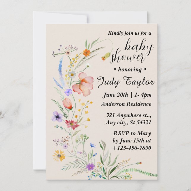 Invitación Baby Shower de Wildflower Moderno (Anverso)