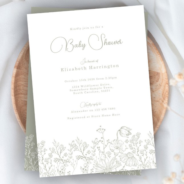 Invitación Baby Shower de Wildflower Sage Green (Subido por el creador)
