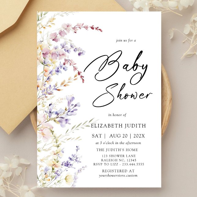 Invitación Baby Shower de Wildflowers moderna (Subido por el creador)