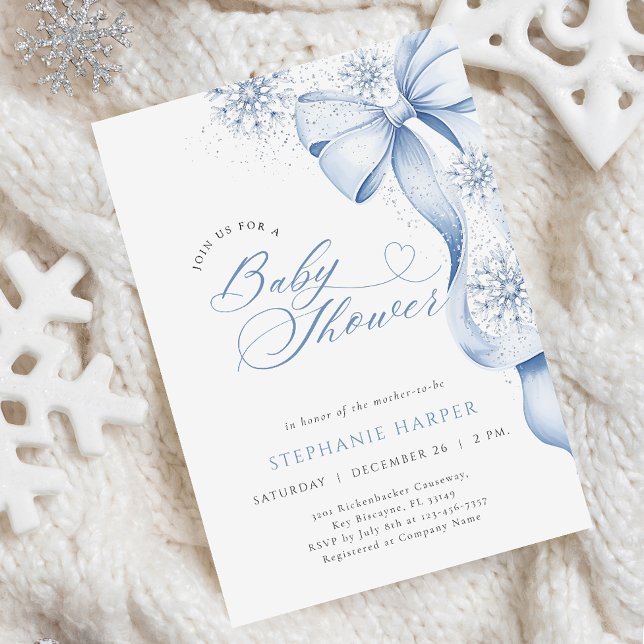 Invitación Baby Shower de Winter Blue Bow (Subido por el creador)