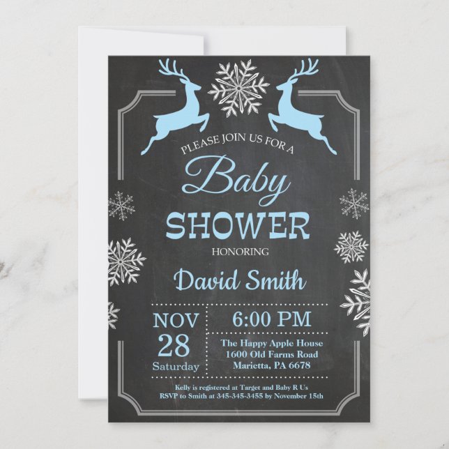 Invitación Baby Shower de Winter Deer Snowflake Bo (Anverso)