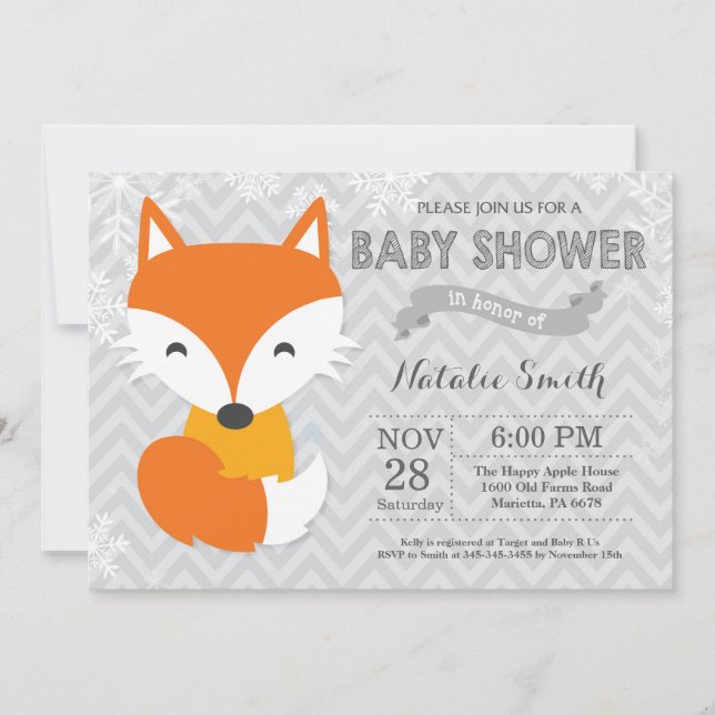 Invitación Baby Shower de Winter Grey Fox (Anverso)