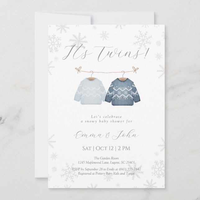 Invitación Baby Shower de Winter its Twin Brothers (Anverso)