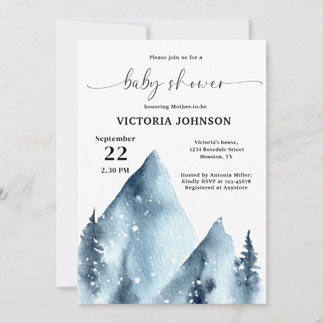 Invitación Baby Shower de Winter Mountain (Anverso)