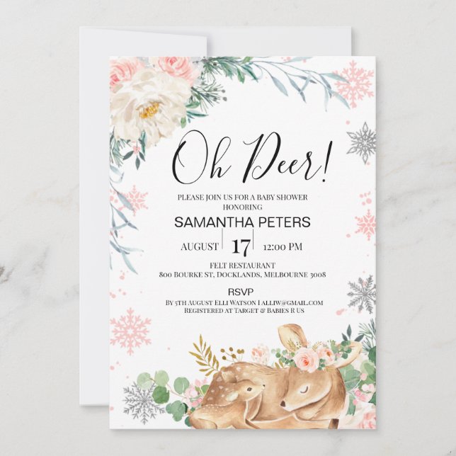 Invitación Baby Shower de Winter Oh Baby Deer Fawn (Anverso)
