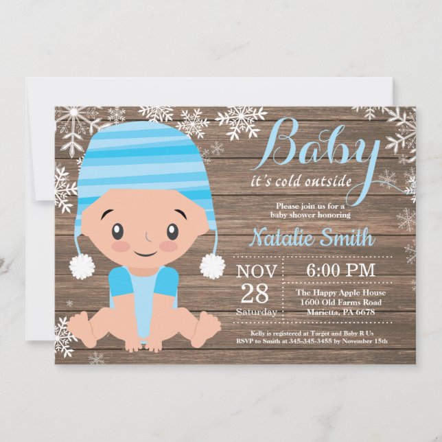 Invitación Baby Shower de Winter Rustic Blue Boy (Anverso)