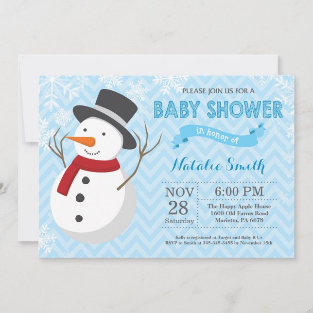 Invitación Baby Shower de Winter Snowman Boy (Anverso)
