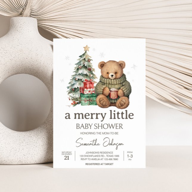 Invitación Baby Shower de Winter Teddy Bear (A Merry Little Winter Teddy Bear Baby Shower Invitation)