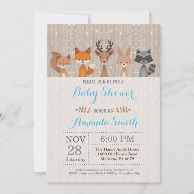 Invitación Baby Shower de Winter Woodland Animal B (Anverso)