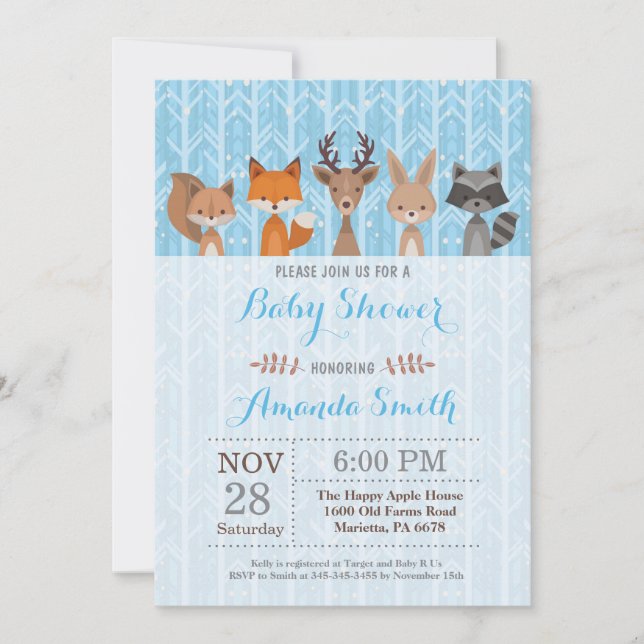 Invitación Baby Shower de Winter Woodland Animal B (Anverso)