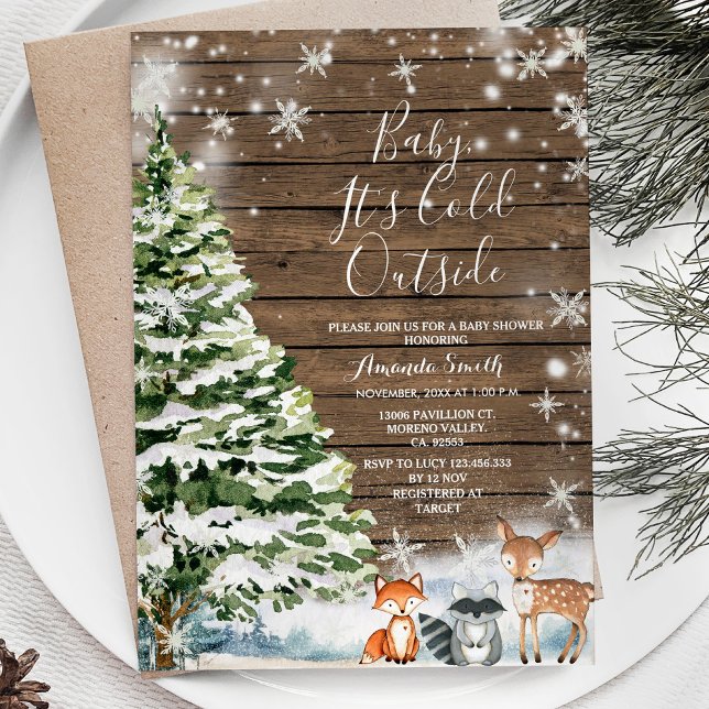 Invitación Baby Shower de Winter Woodland Animal Evergreen Tr (Subido por el creador)