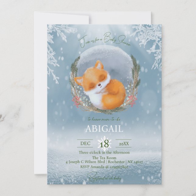Invitación Baby Shower de Winter Woodland Animals  (Anverso)