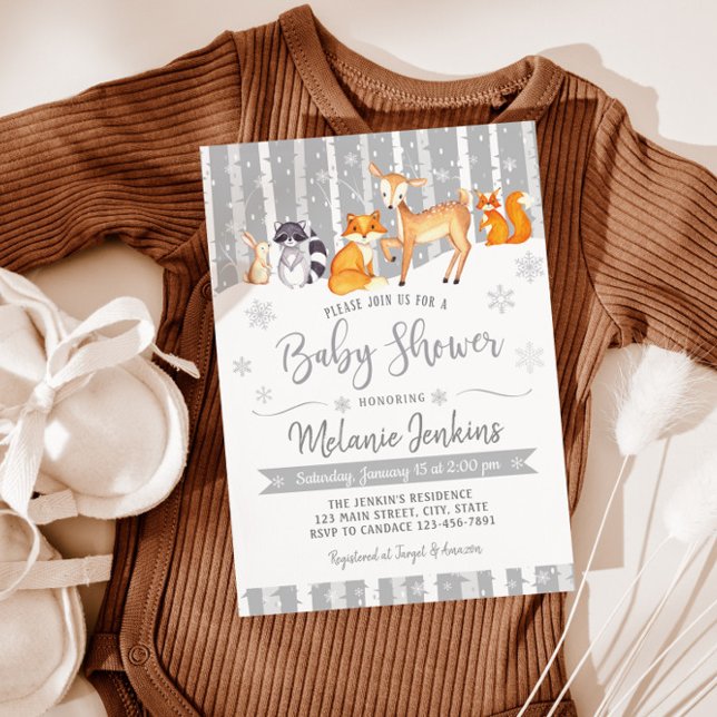 Invitación Baby Shower de Winter Woodland Deer Fox (Subido por el creador)