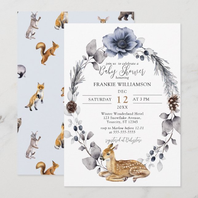 Invitación Baby Shower de Winter Wreath Deer Woodl (Anverso / Reverso)