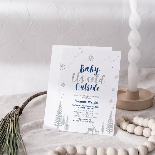 Invitación Baby Shower de Wonderland Boy Winter Silver & Navy (Subido por el creador)