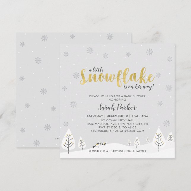 Invitación Baby Shower de Wonderland Boy Winter Silver y Gold (Anverso / Reverso)
