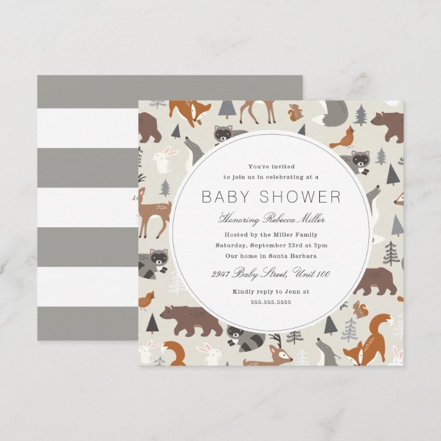 Invitación Baby Shower de Woodland Animals (Anverso / Reverso)