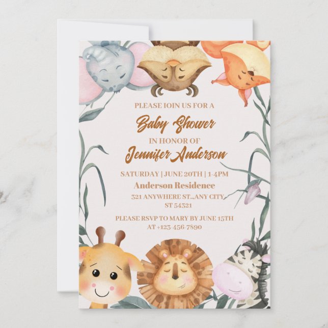 Invitación Baby Shower de Woodland Animals (Anverso)