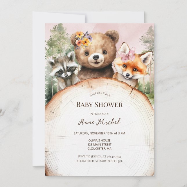 Invitación Baby Shower de Woodland Animals (Anverso)
