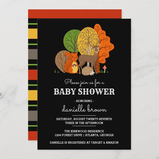 Invitación Baby Shower de Woodland Animals (Anverso / Reverso)