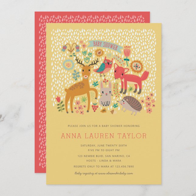 Invitación Baby Shower de Woodland Animals (Anverso / Reverso)