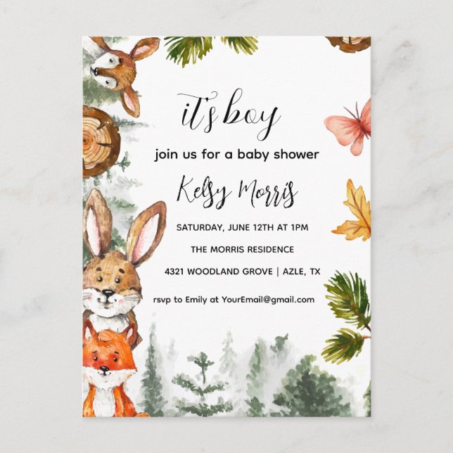 Invitación Baby Shower de Woodland Boy, Animal For (Anverso)