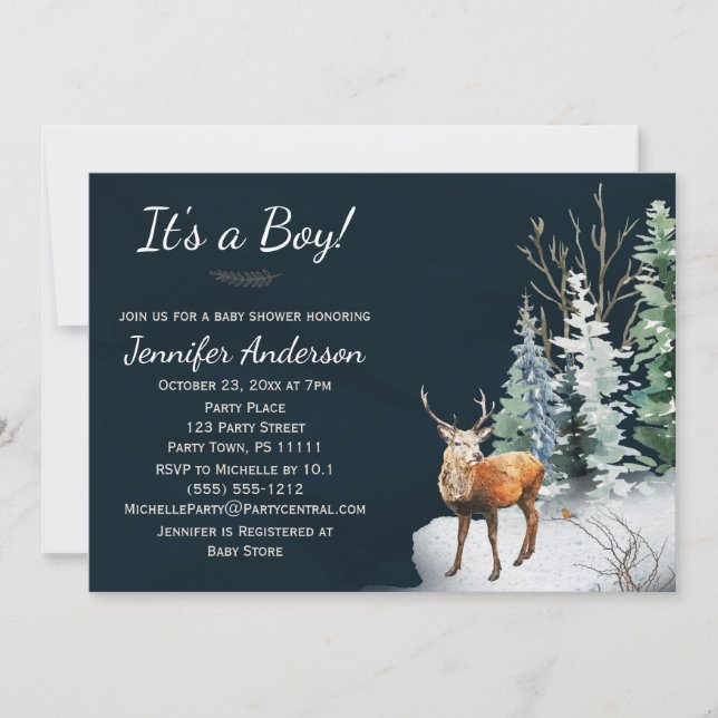 Invitación Baby Shower de Woodland Deer Boy (Anverso)