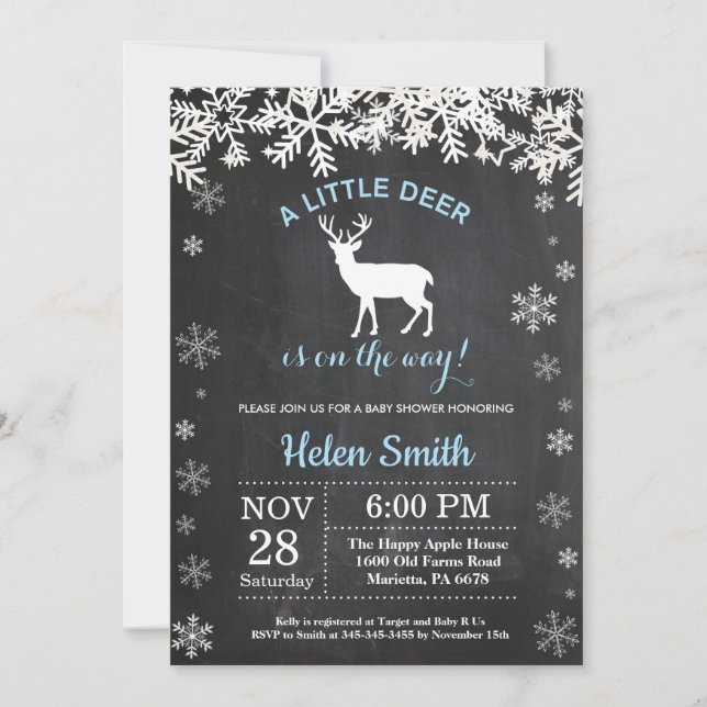 Invitación Baby Shower de Woodland Deer Winter Boy (Anverso)