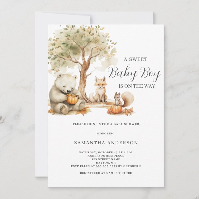 Invitación Baby Shower de Woodland Forest Animal B (Anverso)