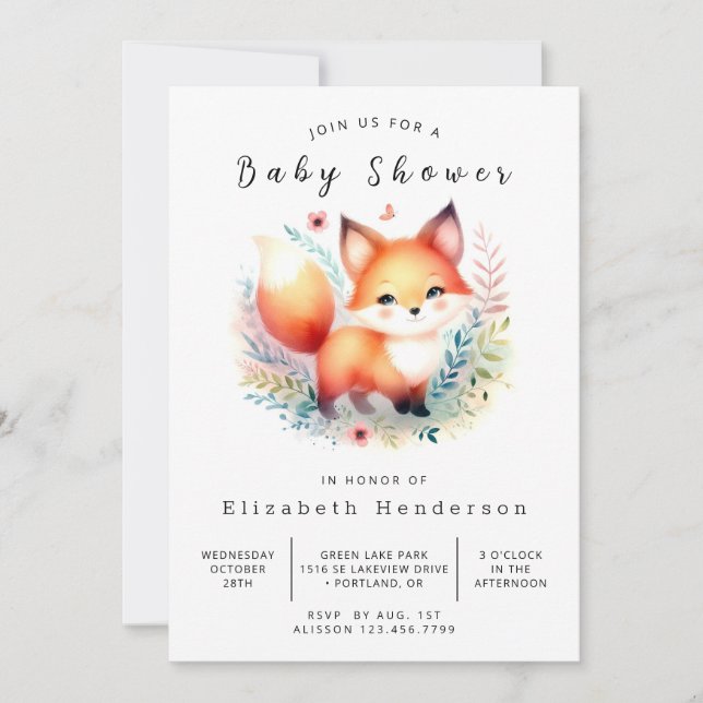 Invitación Baby Shower de Woodland Fox (Anverso)