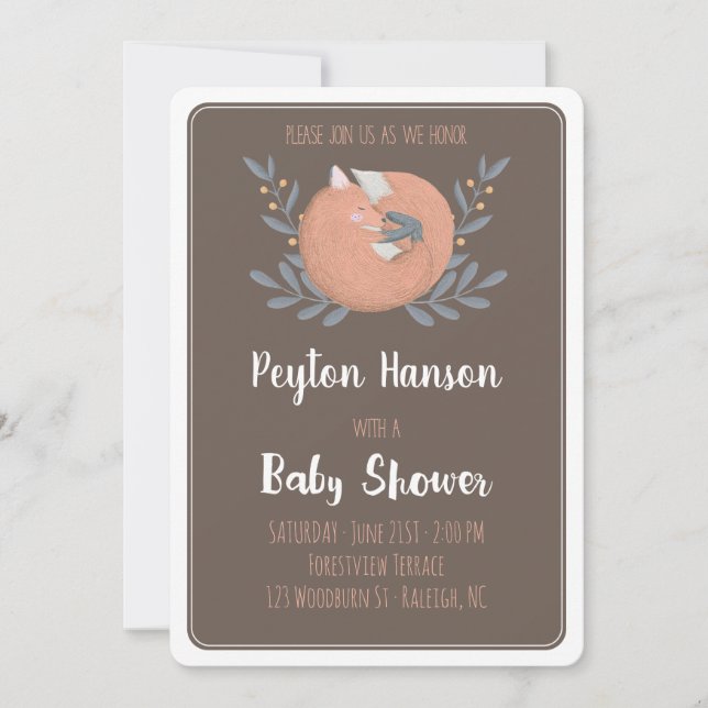 Invitación Baby Shower de Woodland Fox (doble cara (Anverso)