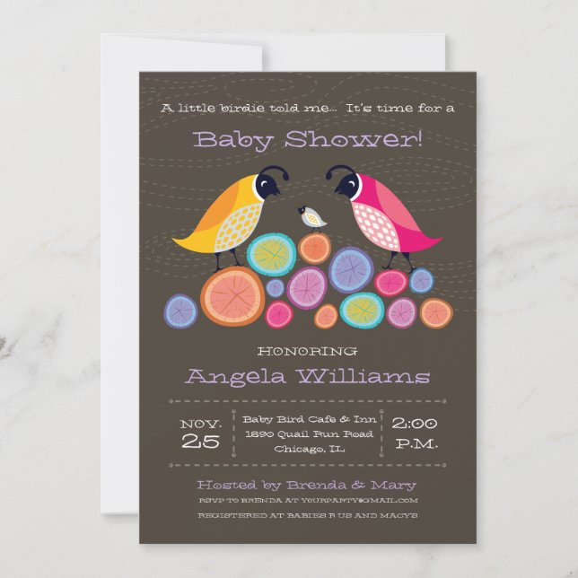 Invitación Baby Shower de Woodland Quail II (Anverso)