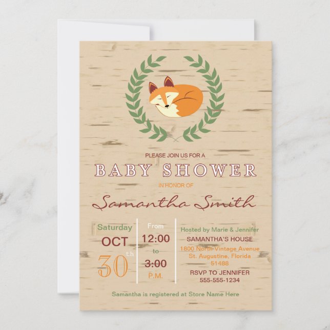 Invitación Baby Shower de Woodland Sleeping Fox (Anverso)