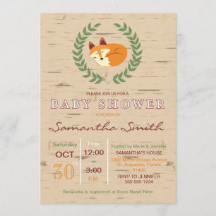 Invitación Baby Shower de Woodland Sleeping Fox