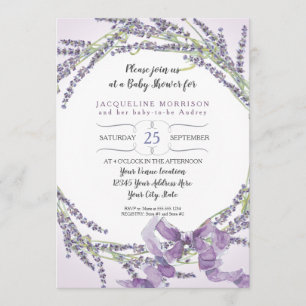 Invitación Baby Shower de Wreath floral de Lavender francés 5