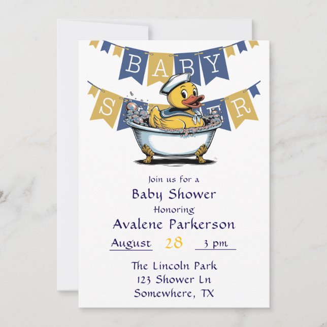 Invitación Baby Shower de Yellow Blue Rubber Duck Boy (Anverso)