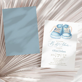 Invitación Baby Shower de zapato de bebé azul acuarela rusa