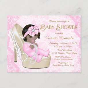 Invitación Baby Shower de zapatos de Pearl Lace rosado afroam
