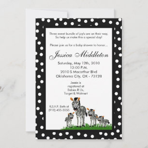 Invitación Baby Shower de Zebra Mama TRIPLET 5x7
