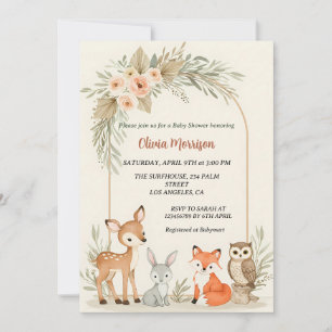 Invitación Baby Shower Deer, Bunny, Fox & Owl Floral Arch