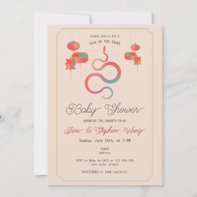 Invitación Baby Shower del Año de las linternas de serpientes (Anverso)