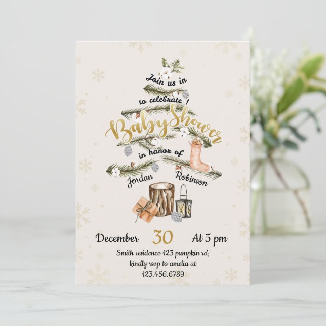 Invitación Baby Shower del árbol de Navidad de inv (Anverso de pie)